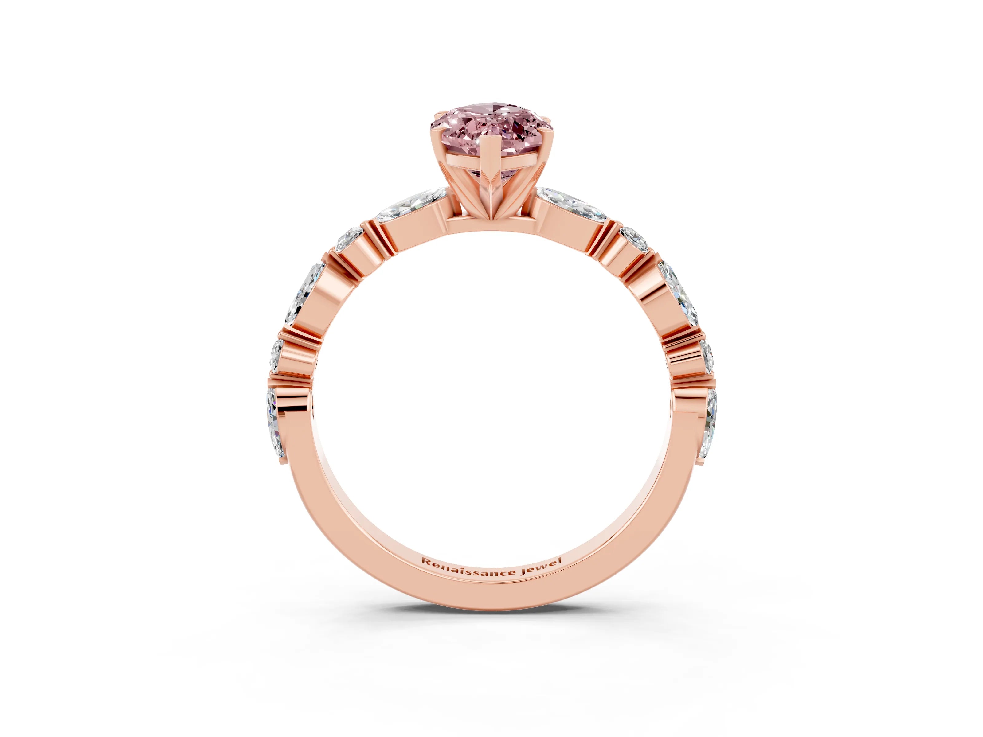 Rose gold Marquise Cut Morganite Solitaire with Side Stones on a Pavé Band and Four-Prong Setting_3