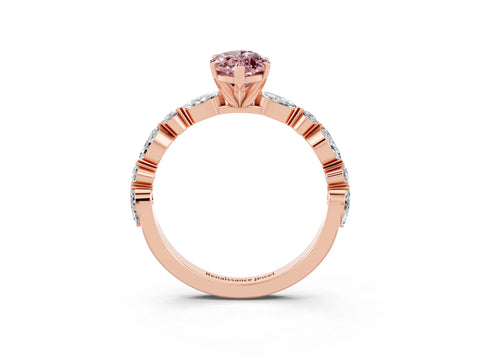 Rose gold Marquise Cut Morganite Solitaire with Side Stones on a Pavé Band and Four-Prong Setting_3