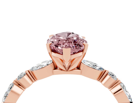 Rose gold Marquise Cut Morganite Solitaire with Side Stones on a Pavé Band and Four-Prong Setting_4