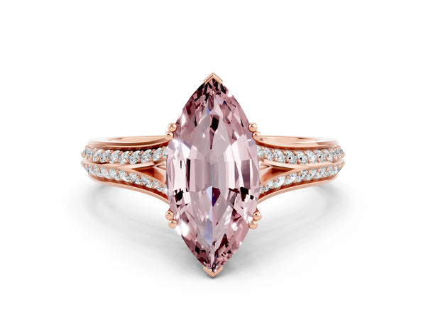 Rose gold Marquise Cut Morganite Split Shank Engagement Ring with Pavé Band