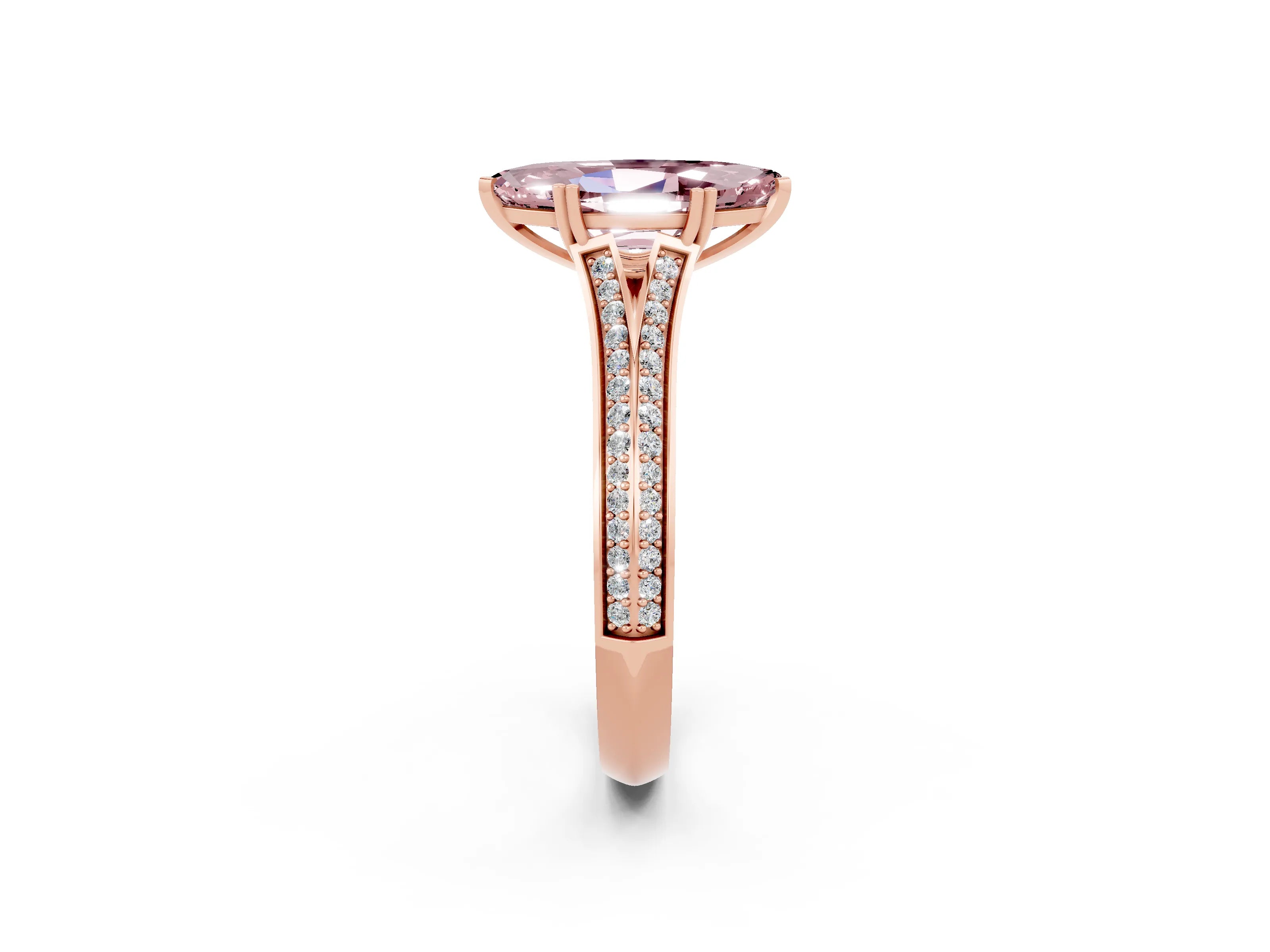 Rose gold Marquise Cut Morganite Split Shank Engagement Ring with Pavé Band_2