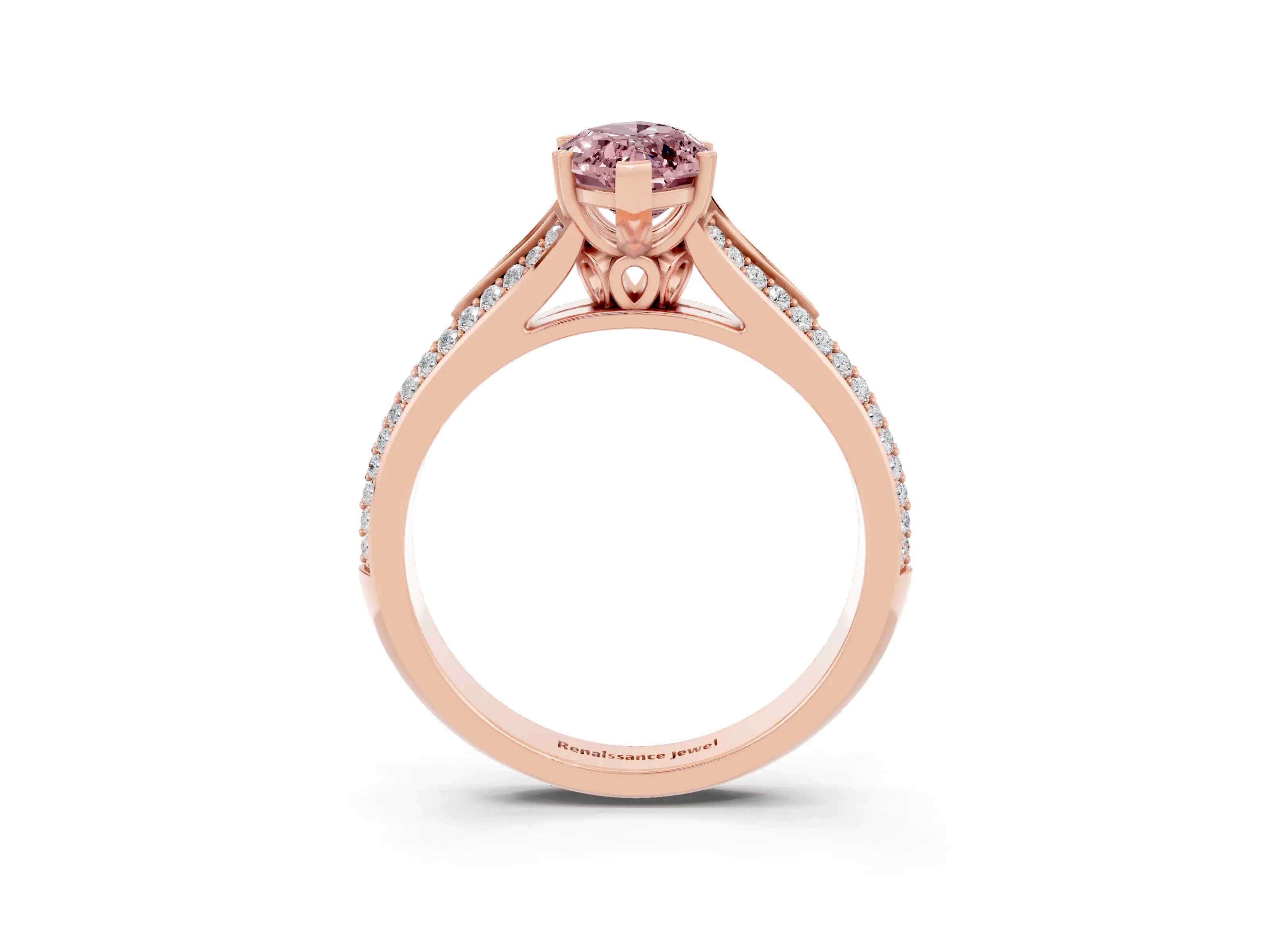 Rose gold Marquise Cut Morganite Split Shank Engagement Ring with Pavé Band_3