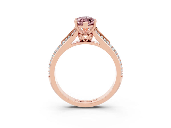 Rose gold Marquise Cut Morganite Split Shank Engagement Ring with Pavé Band