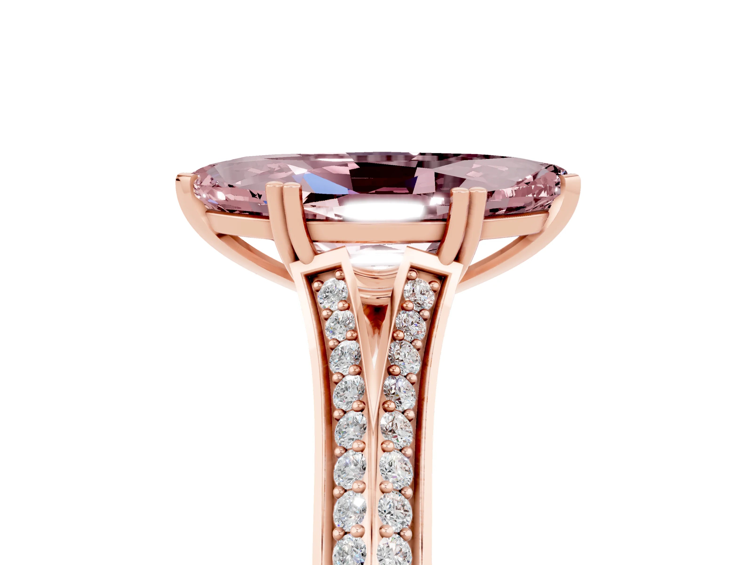 Rose gold Marquise Cut Morganite Split Shank Engagement Ring with Pavé Band_5