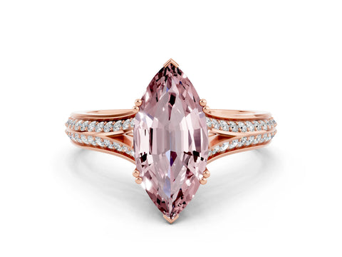 Rose gold Marquise Cut Morganite Split Shank Engagement Ring with Pavé Band
