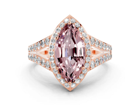 Rose gold Marquise Cut Morganite Split Shank Halo Ring with Four-Prong Setting_12