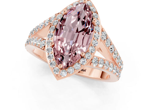 Rose gold Marquise Cut Morganite Split Shank Halo Ring with Four-Prong Setting_13