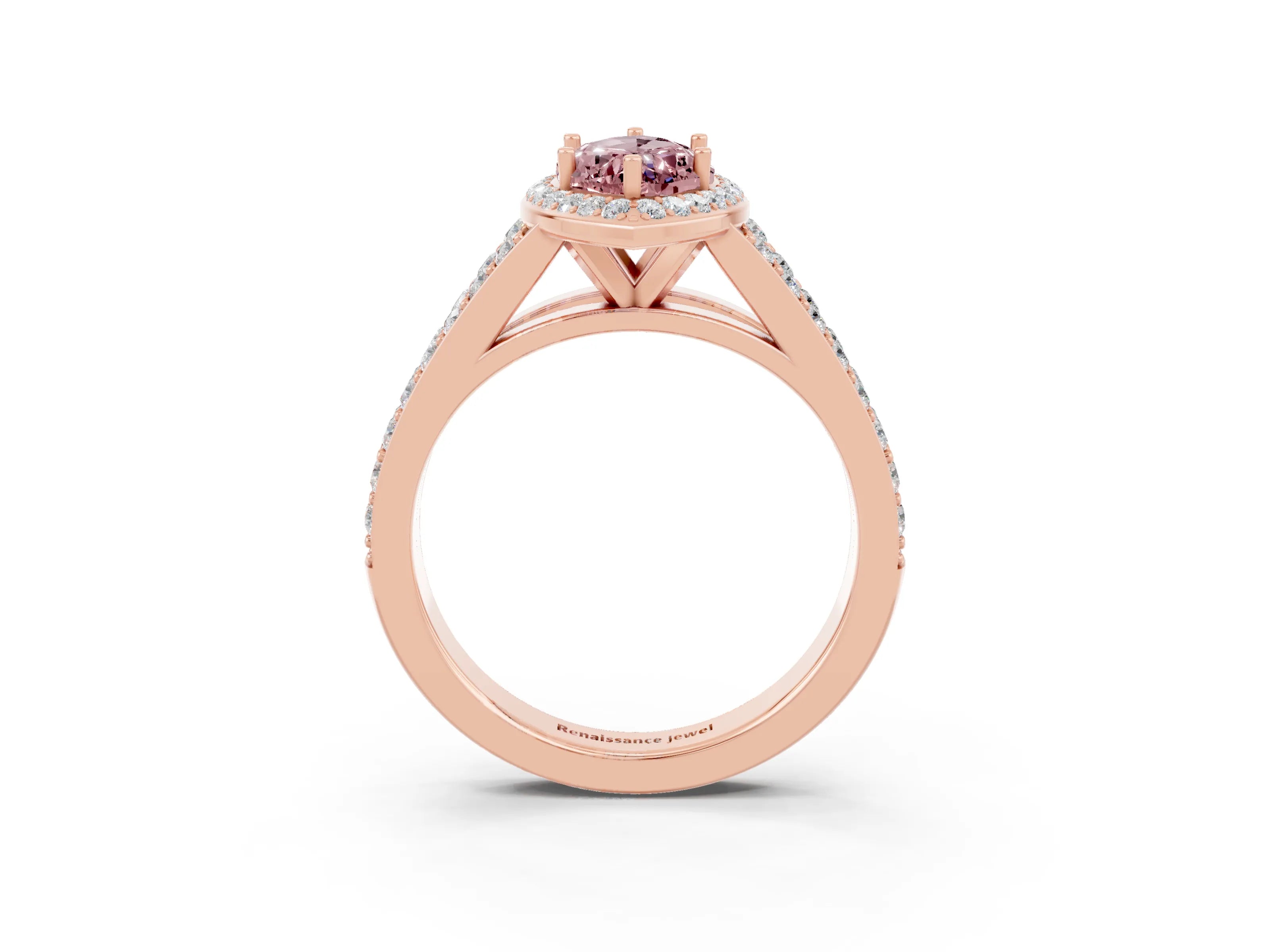 Rose gold Marquise Cut Morganite Split Shank Halo Ring with Four-Prong Setting_15