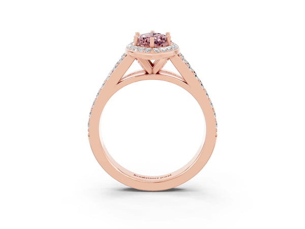 Rose gold Marquise Cut Morganite Split Shank Halo Ring with Four-Prong Setting