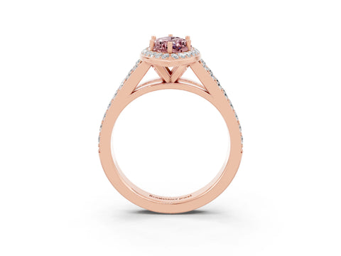 Rose gold Marquise Cut Morganite Split Shank Halo Ring with Four-Prong Setting_15