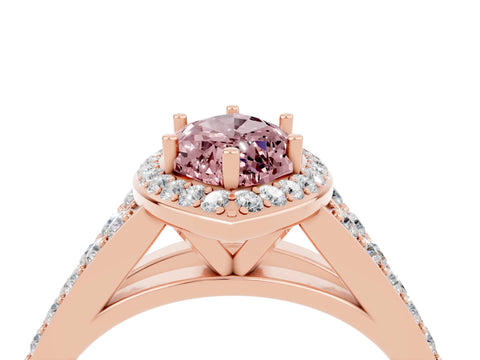 Rose gold Marquise Cut Morganite Split Shank Halo Ring with Four-Prong Setting_16