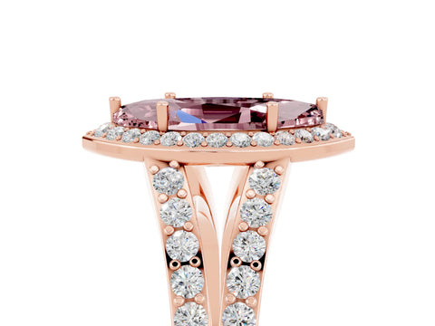 Rose gold Marquise Cut Morganite Split Shank Halo Ring with Four-Prong Setting_17