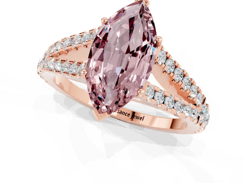 Rose gold Marquise Cut Morganite Split Shank Pavé Engagement Ring with Four-Prong Setting_13