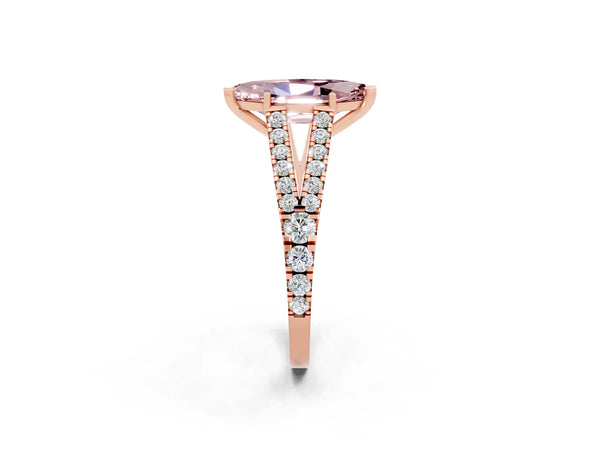 Rose gold Marquise Cut Morganite Split Shank Pavé Engagement Ring with Four-Prong Setting