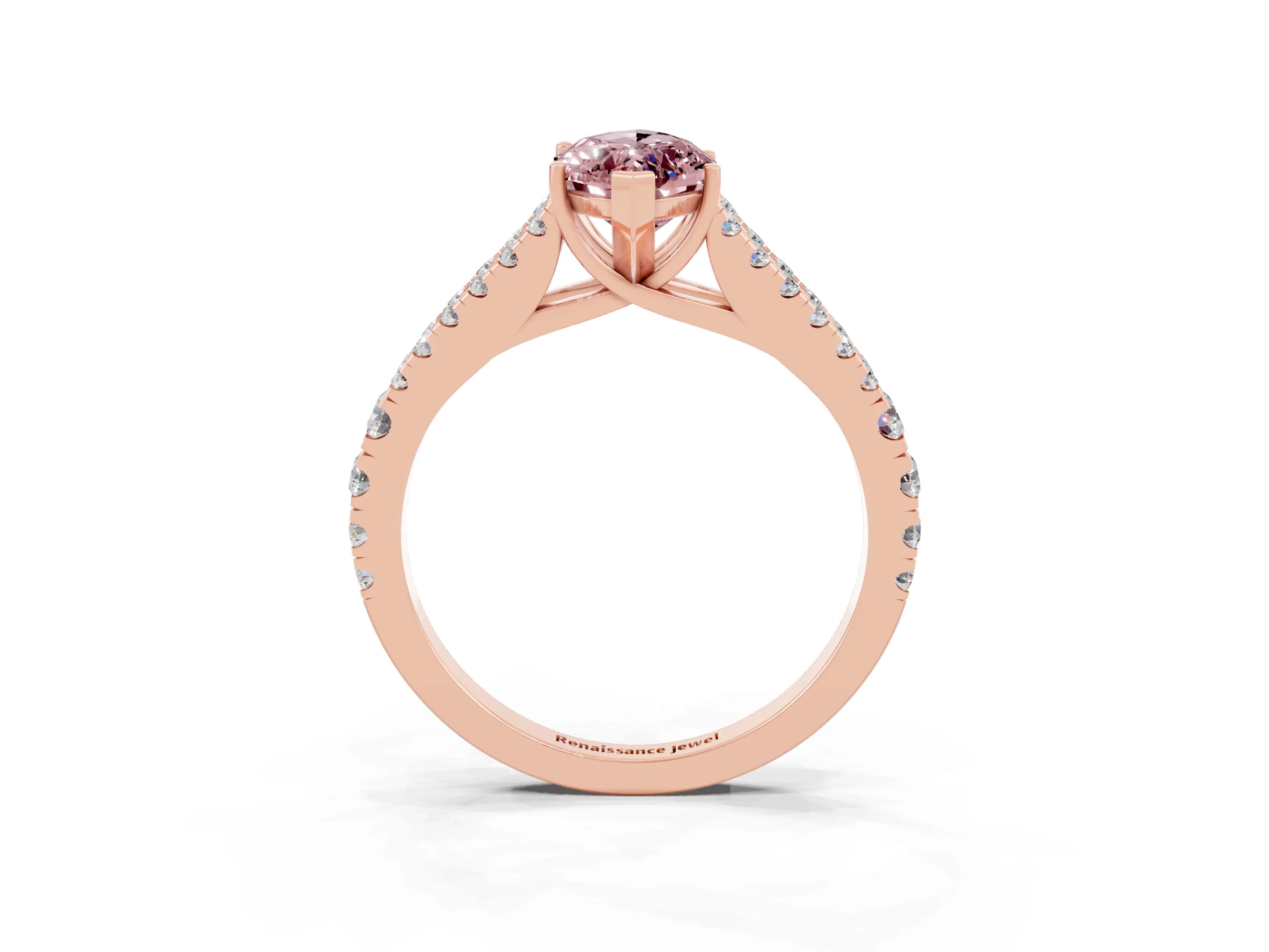 Rose gold Marquise Cut Morganite Split Shank Pavé Engagement Ring with Four-Prong Setting_15