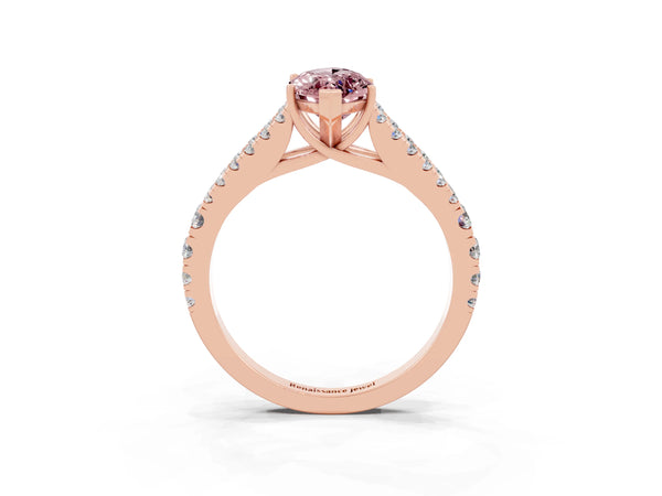 Rose gold Marquise Cut Morganite Split Shank Pavé Engagement Ring with Four-Prong Setting