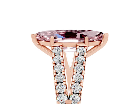 Rose gold Marquise Cut Morganite Split Shank Pavé Engagement Ring with Four-Prong Setting_17