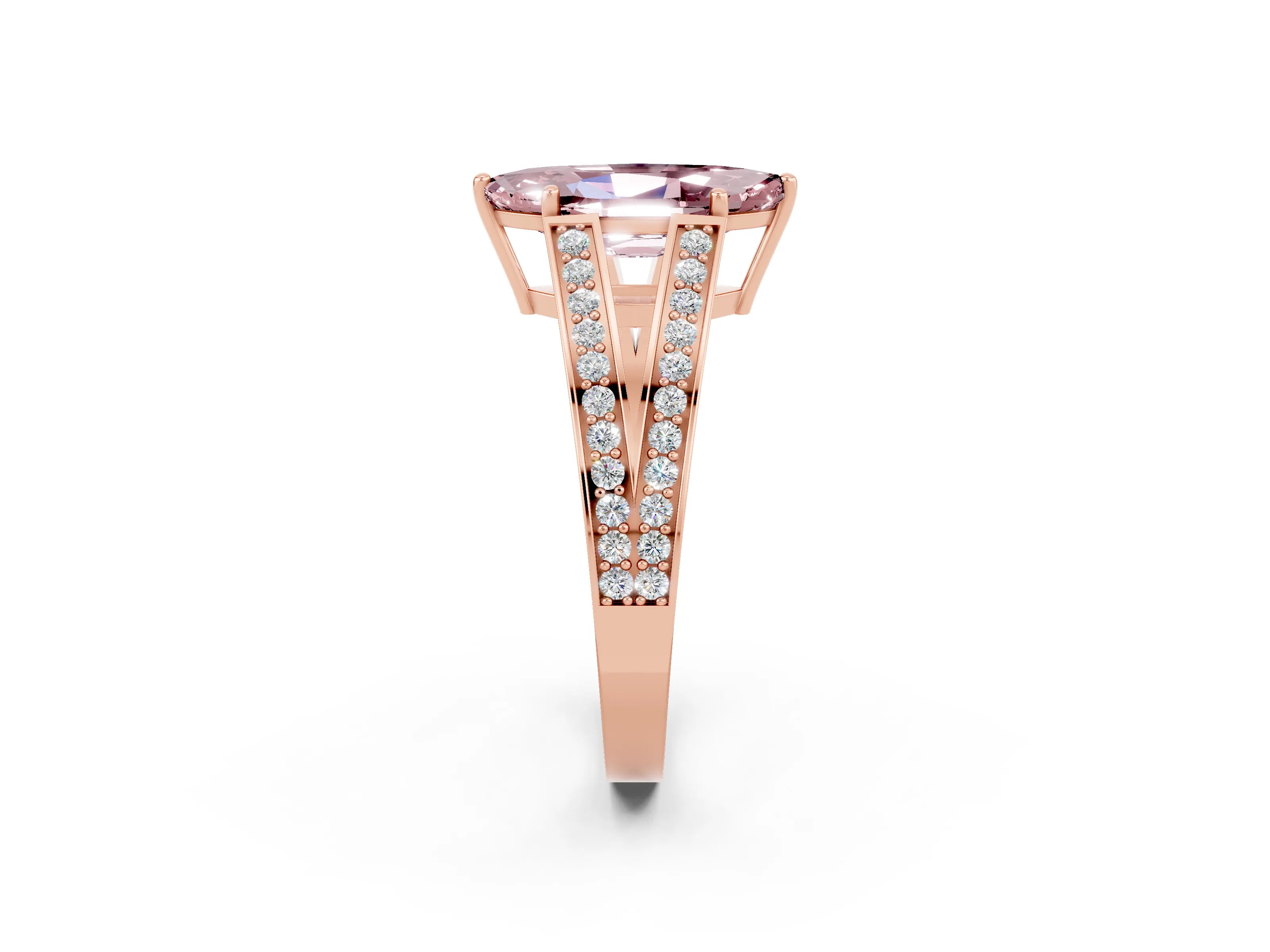 Rose gold Marquise Cut Morganite Split Shank Ring with Pavé Band and Four-Prong Setting_2