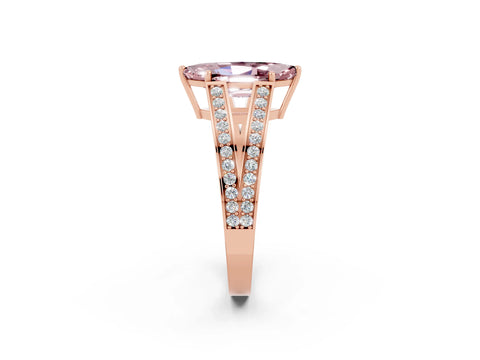 Rose gold Marquise Cut Morganite Split Shank Ring with Pavé Band and Four-Prong Setting_2