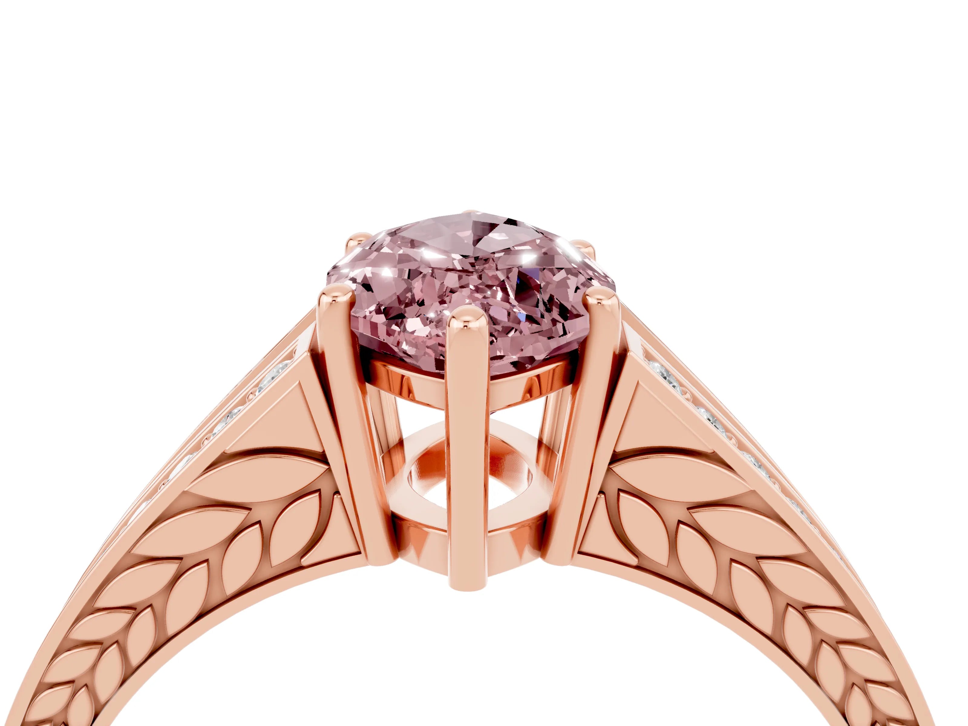 Rose gold Marquise Cut Morganite Split Shank Ring with Pavé Band and Four-Prong Setting_4