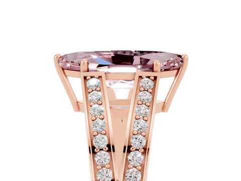 Rose gold Marquise Cut Morganite Split Shank Ring with Pavé Band and Four-Prong Setting_5