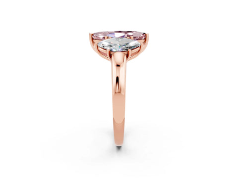 Rose gold Marquise Cut Morganite Three-Stone Ring with Four-Prong Setting and Classic Band_2