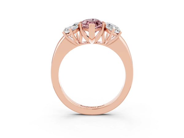 Rose gold Marquise Cut Morganite Three-Stone Ring with Four-Prong Setting and Classic Band
