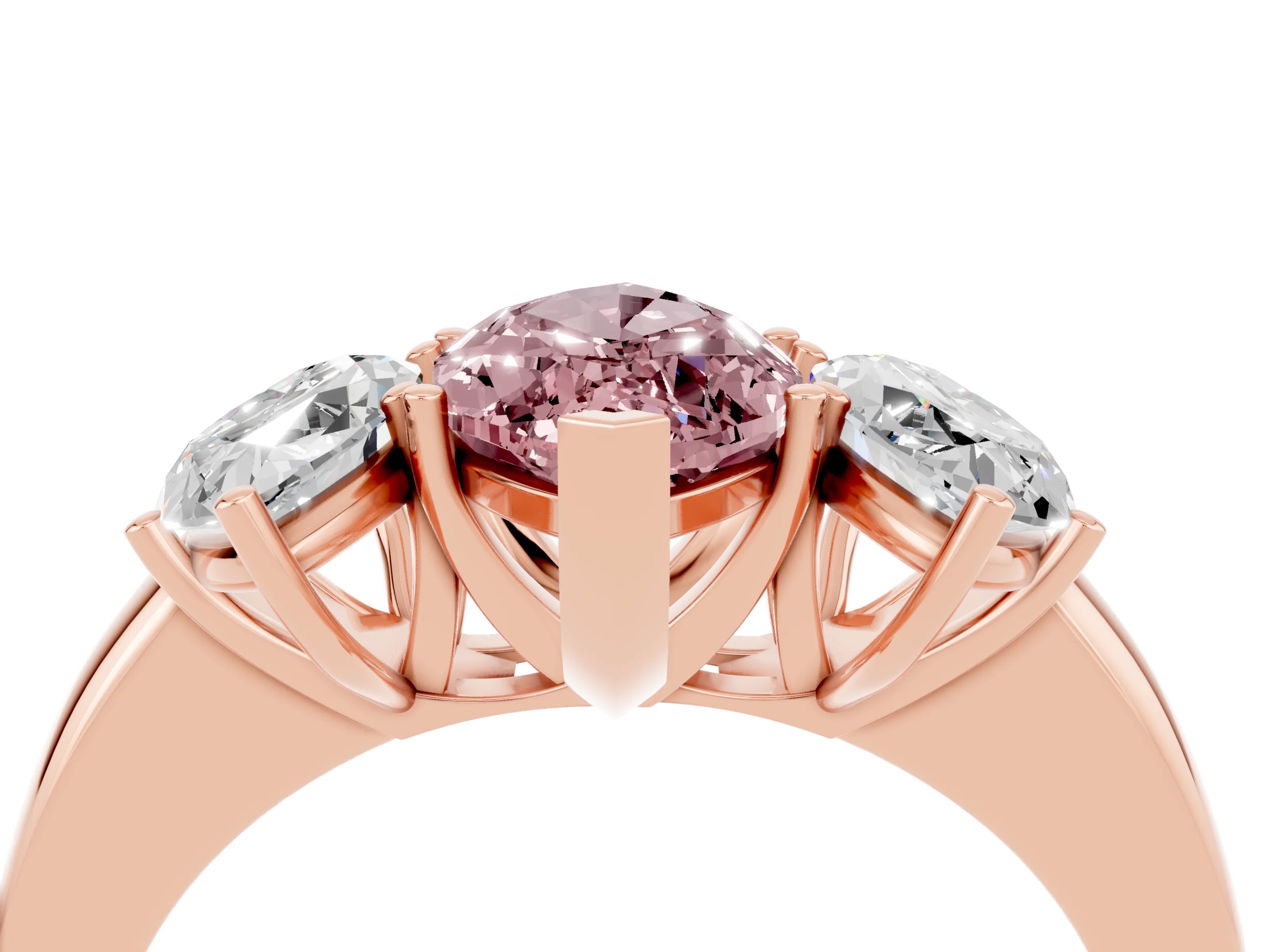Rose gold Marquise Cut Morganite Three-Stone Ring with Four-Prong Setting and Classic Band_4