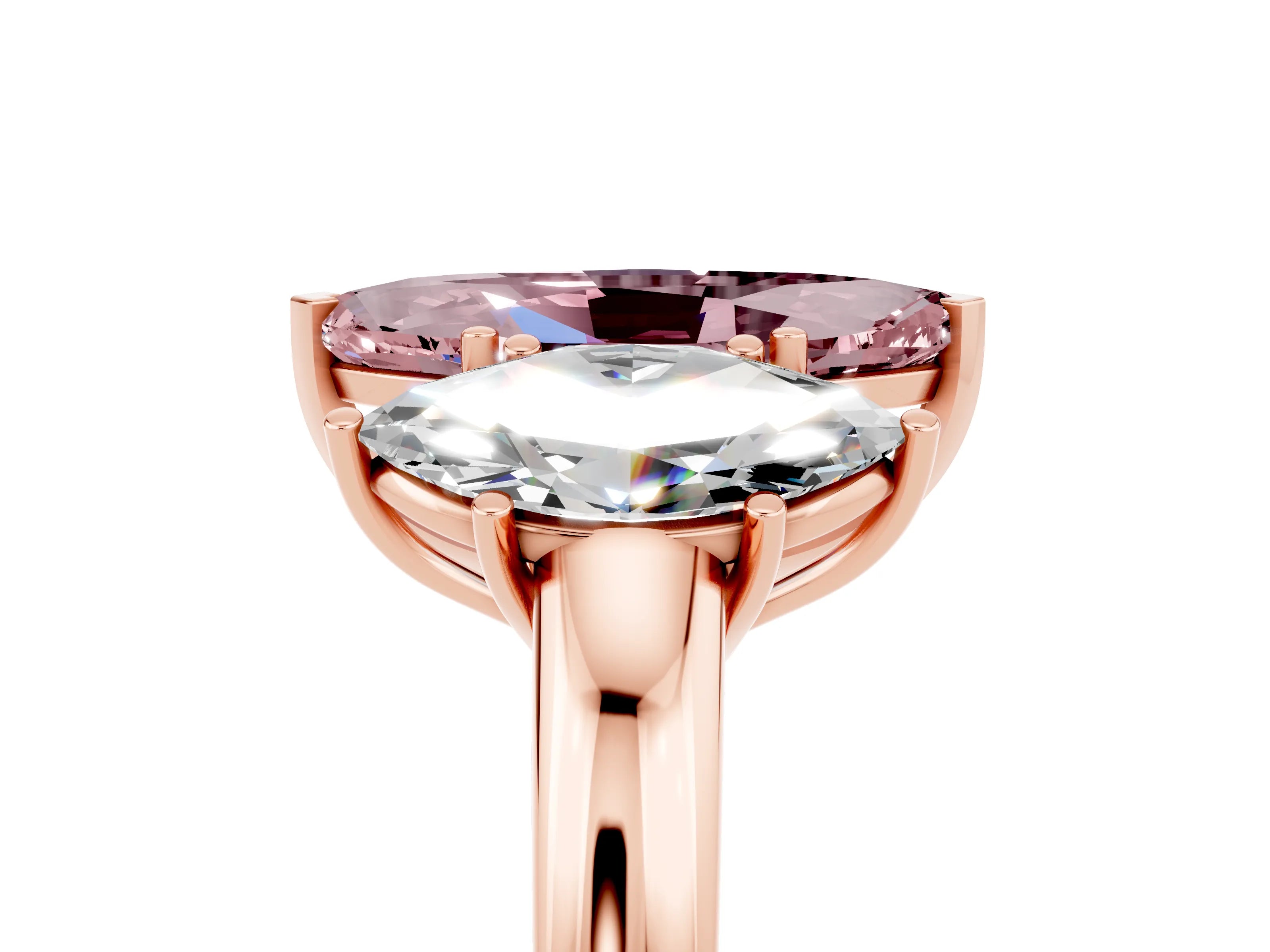 Rose gold Marquise Cut Morganite Three-Stone Ring with Four-Prong Setting and Classic Band_5