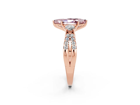 Rose gold Marquise Cut Morganite Three-Stone Ring with Pavé Split Shank and Four-Prong Setting_14
