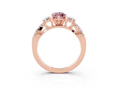 Rose gold Marquise Cut Morganite Three-Stone Ring with Pavé Split Shank and Four-Prong Setting_15
