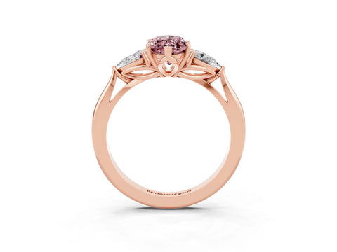 Rose gold Marquise Cut Morganite Three-Stone Ring with Pear Side Stones and Four-Prong Setting_15