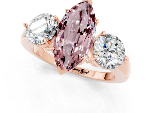 Rose gold Marquise Cut Morganite Three-Stone Ring with Prong Setting and Classic Band_1