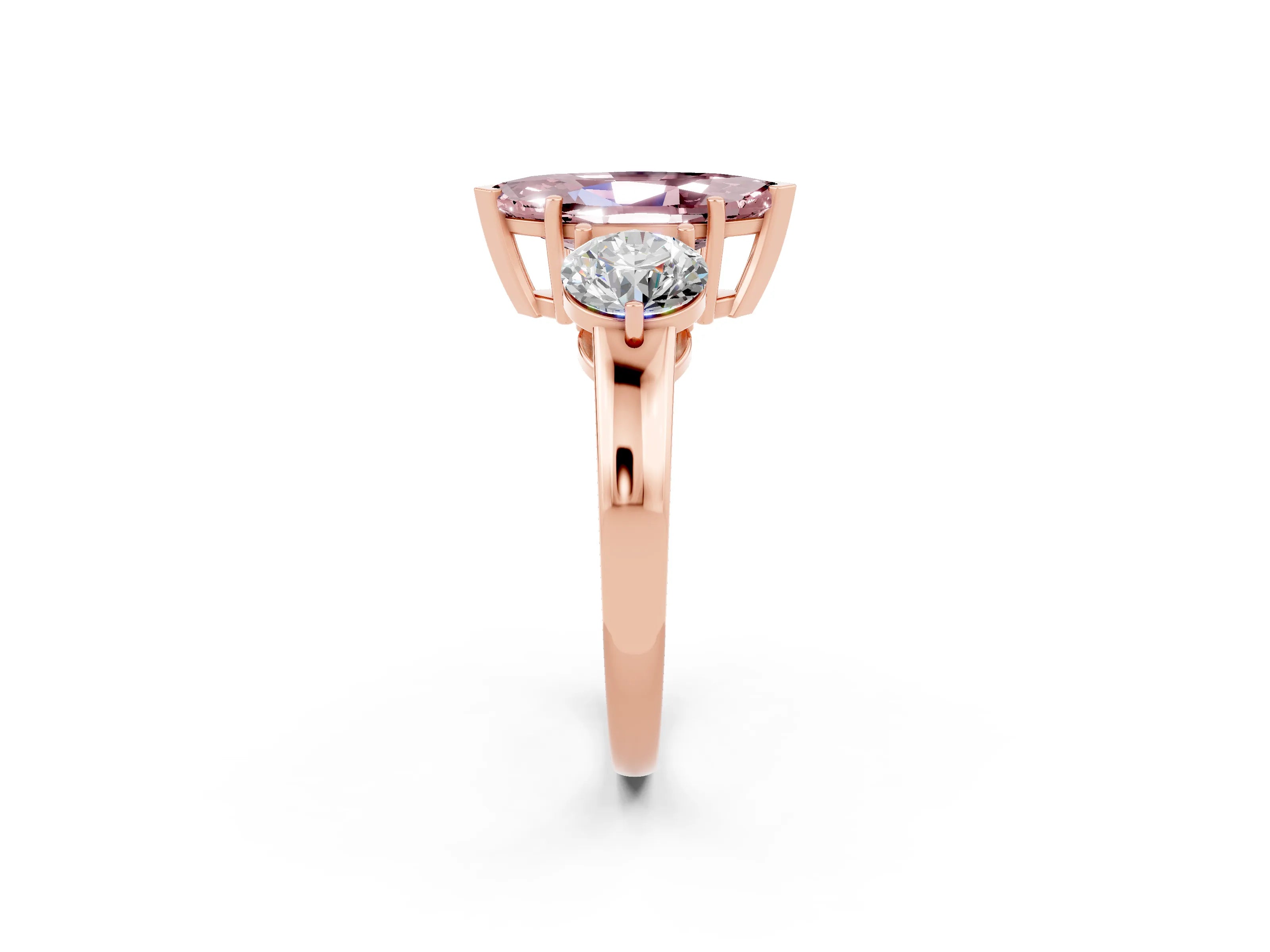 Rose gold Marquise Cut Morganite Three-Stone Ring with Prong Setting and Classic Band_2