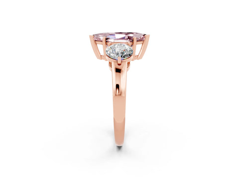 Rose gold Marquise Cut Morganite Three-Stone Ring with Prong Setting and Classic Band_2