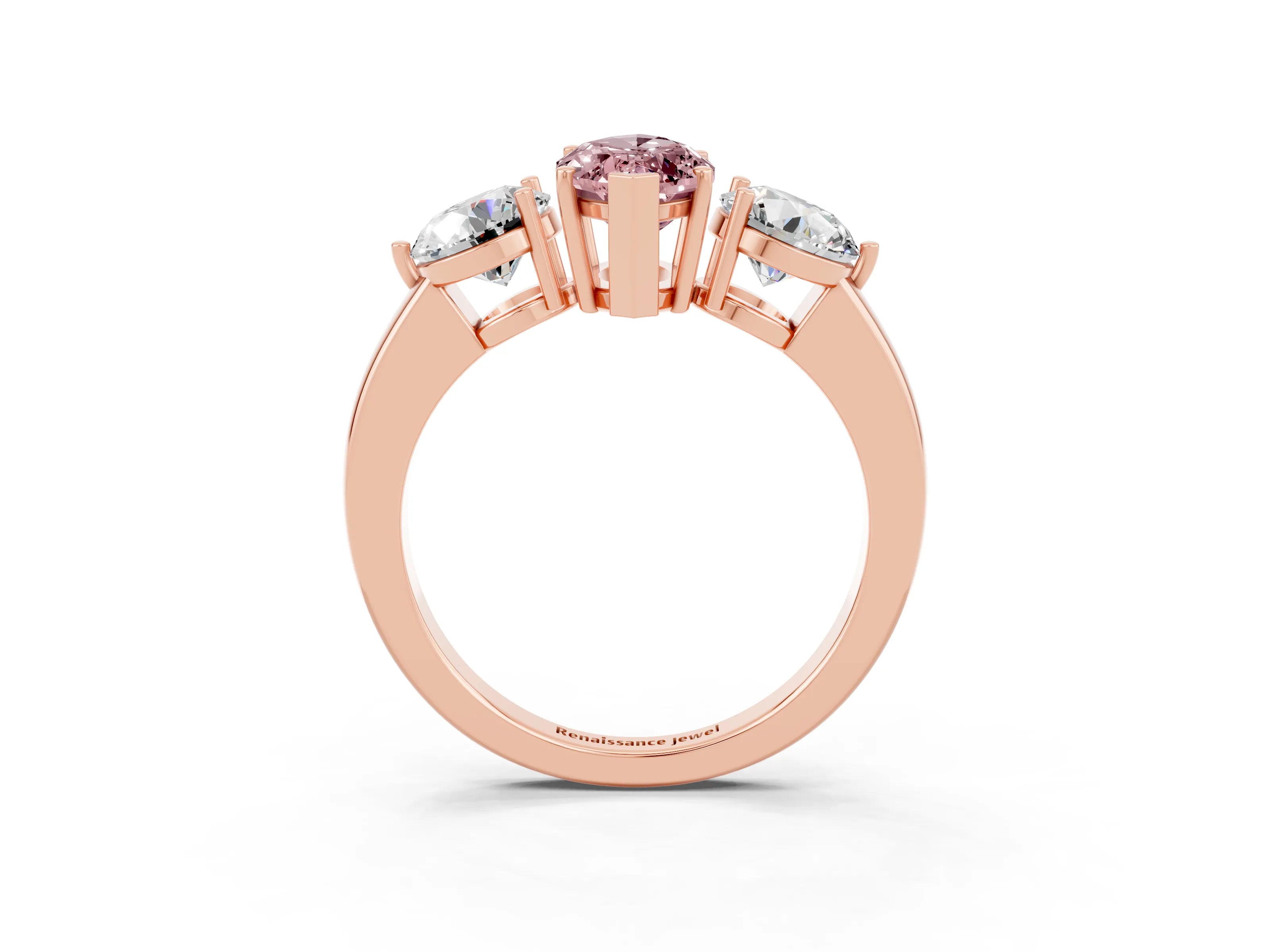 Rose gold Marquise Cut Morganite Three-Stone Ring with Prong Setting and Classic Band_3
