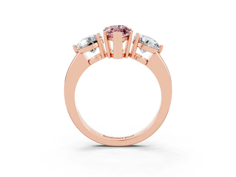 Rose gold Marquise Cut Morganite Three-Stone Ring with Prong Setting and Classic Band_3