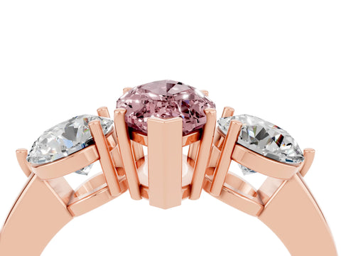 Rose gold Marquise Cut Morganite Three-Stone Ring with Prong Setting and Classic Band_4