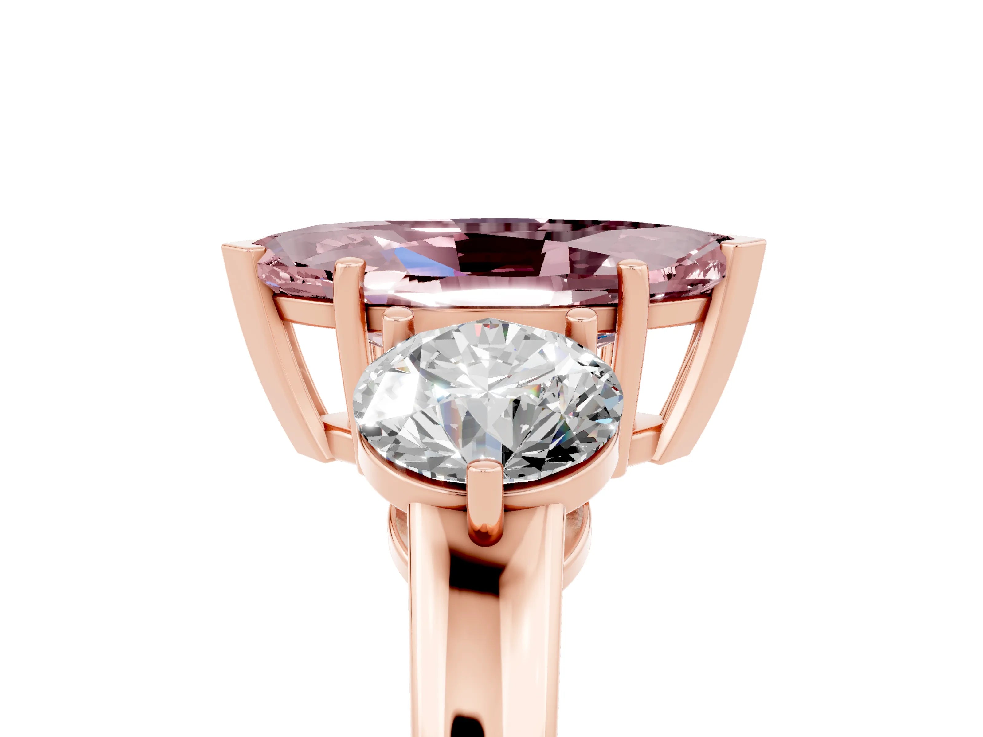 Rose gold Marquise Cut Morganite Three-Stone Ring with Prong Setting and Classic Band_5