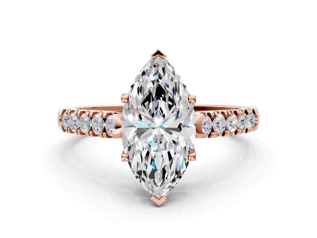 Rose gold Marquise Cut Pavé Band Solitaire Ring with Four-Prong Setting_178