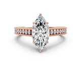 Rose gold Marquise Cut Pave Band Milgrain Solitaire Ring_13
