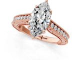 Rose gold Marquise Cut Pave Band Milgrain Solitaire Ring_14