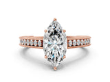 Rose gold Marquise Cut Pave Band Milgrain Solitaire Ring_28