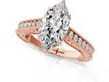 Rose gold Marquise Cut Pave Band Milgrain Solitaire Ring_29