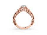 Rose gold Marquise Cut Pave Band Milgrain Solitaire Ring_31