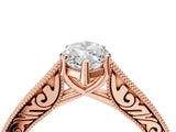 Rose gold Marquise Cut Pave Band Milgrain Solitaire Ring_32