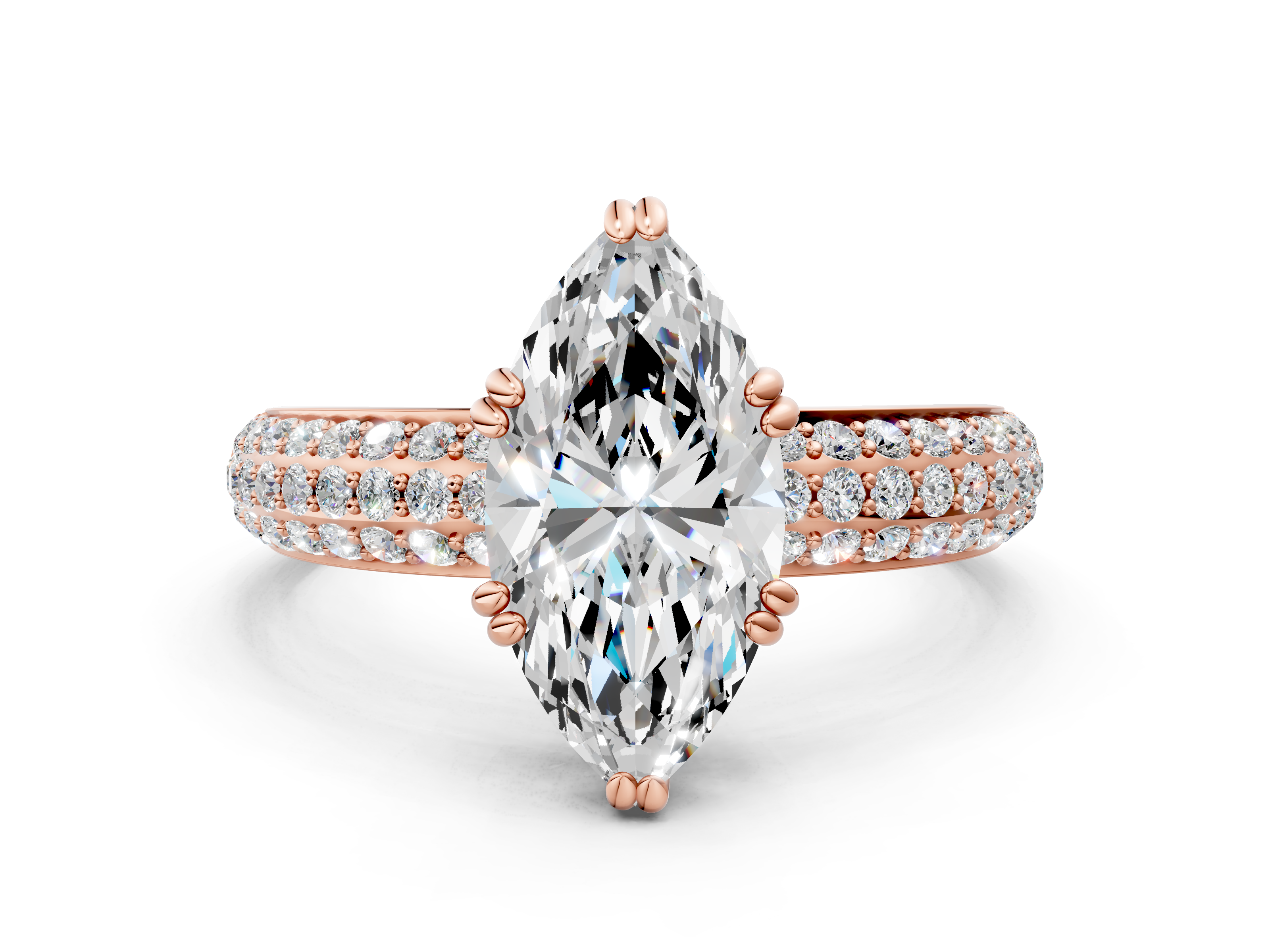 Rose gold Marquise Cut Pave Diamond Engagement Ring with Channel Set Band and Four-Prong Setting_20
