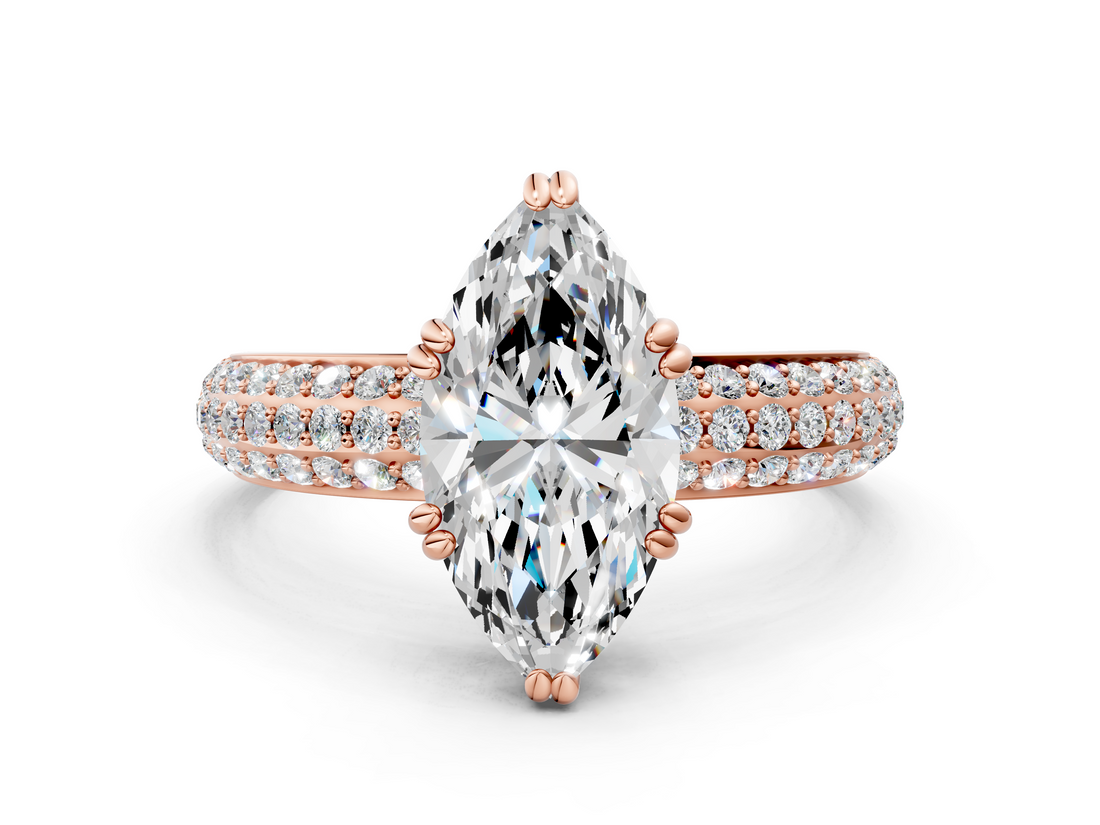 Rose gold Marquise Cut Pave Diamond Engagement Ring with Channel Set Band and Four-Prong Setting_20