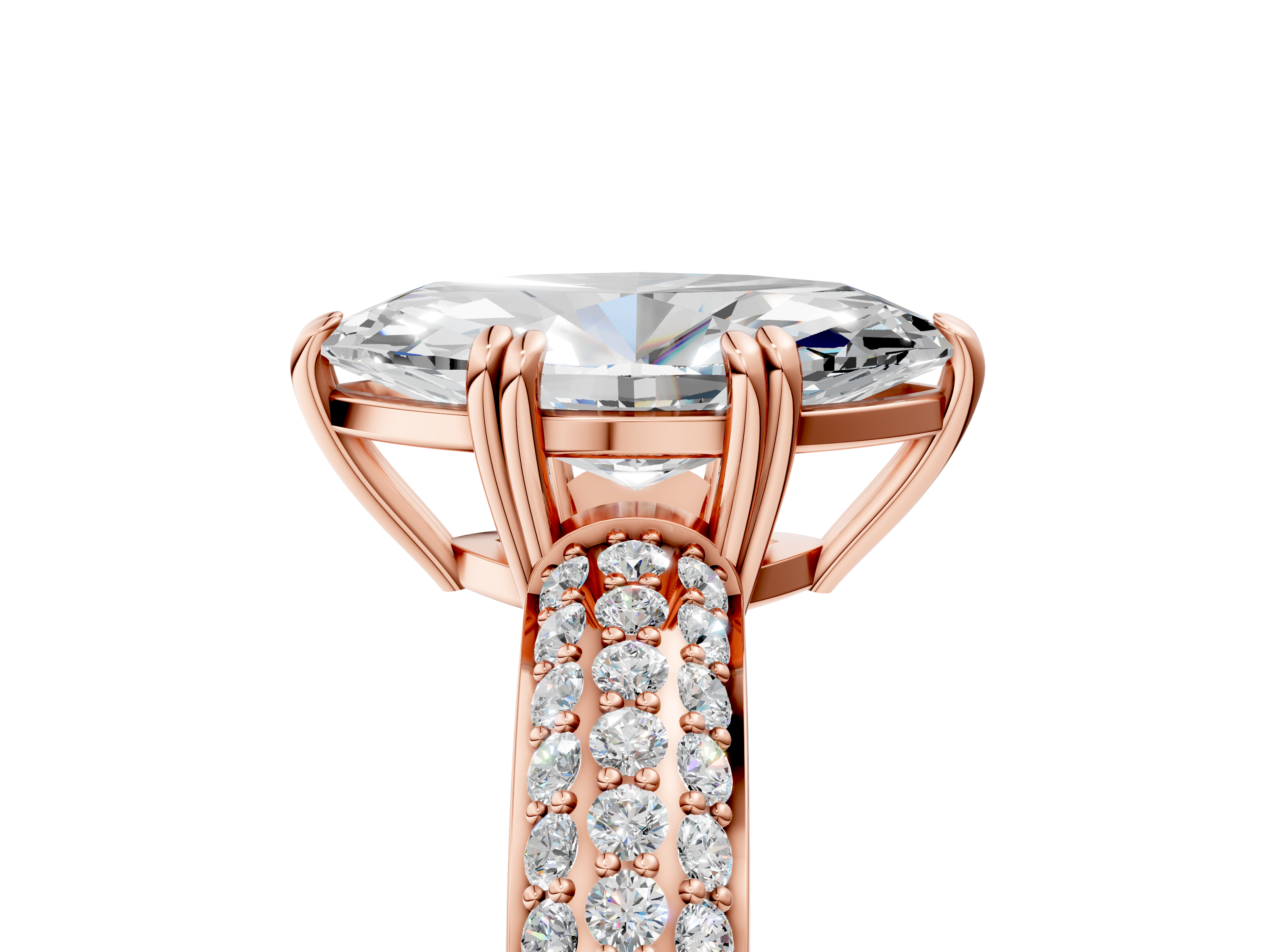 Rose gold Marquise Cut Pave Diamond Engagement Ring with Channel Set Band and Four-Prong Setting_25