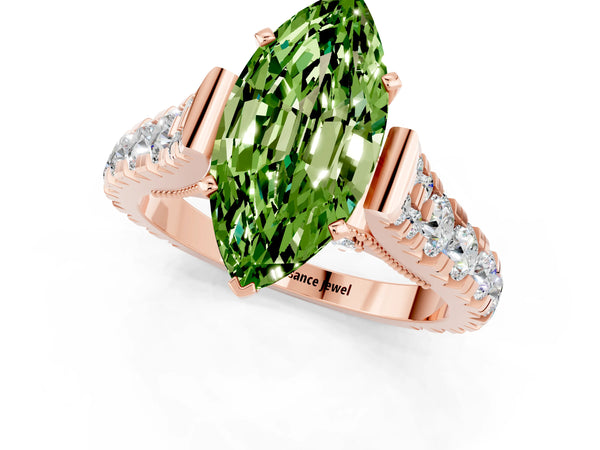 Rose gold Marquise Cut Peridot Classic Solitaire Ring with Pavé Band and Four-Prong Setting